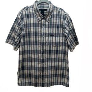 BOGO 50%OFF Calvin Klein Plaid Shirt Men’s Sz L Gray‎ Poly-Cotton Short Sleeve